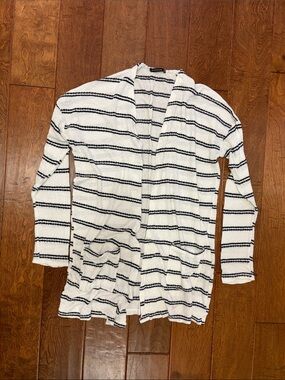 Staccato White and Black Striped Open-Front Cardigan
